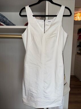 Helmut Lang White Sleeveless V-Neck Shift Dress size 8